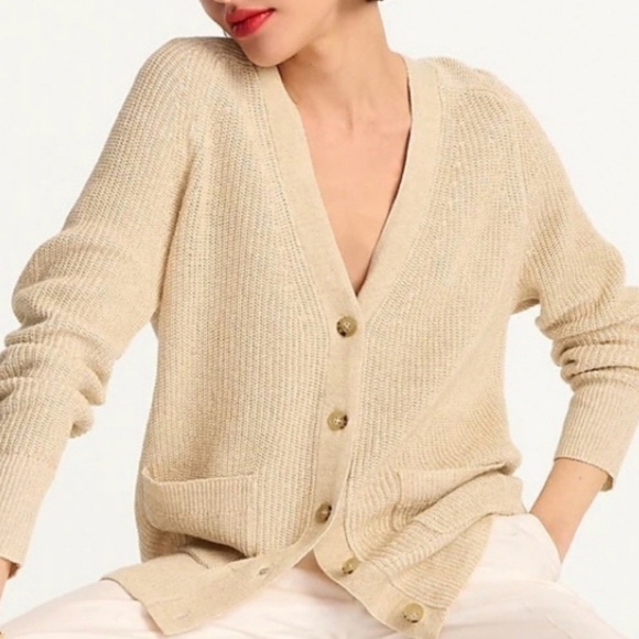 J crew relaxed cotton linen cardigan sweater - Picture 3 of 10